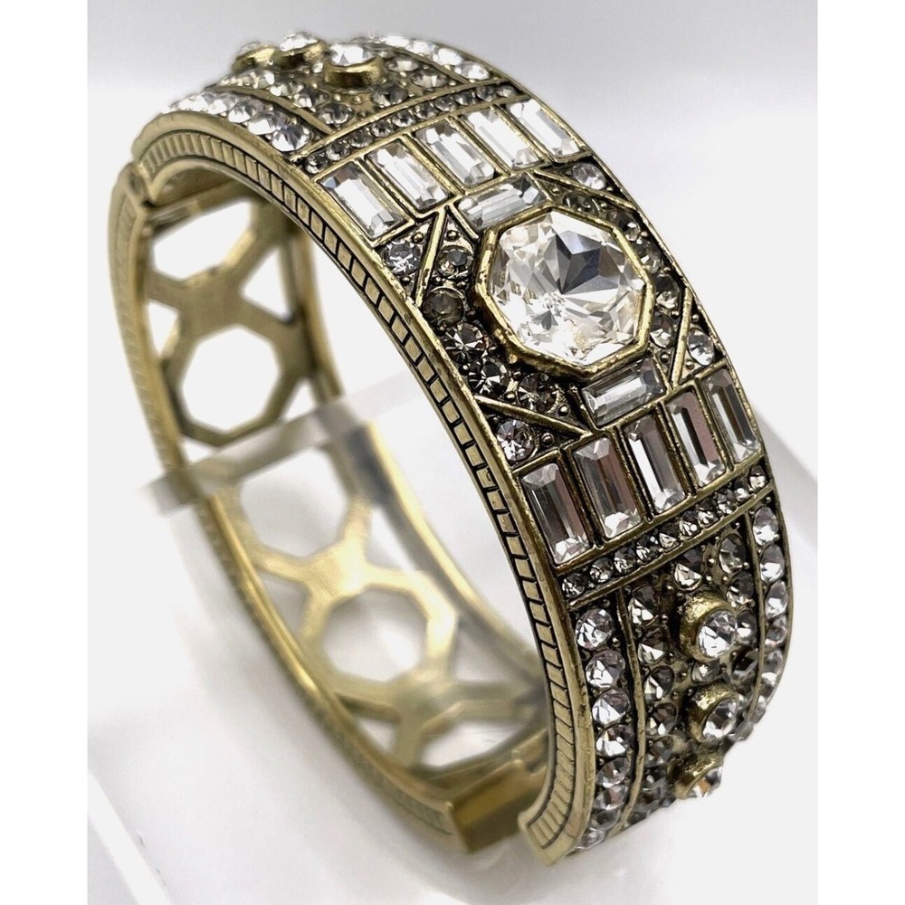 HEIDI DAUS "Lavish Layers" Crystal Art Deco Bangle Bracelet - Clear - M/Lg - NEW